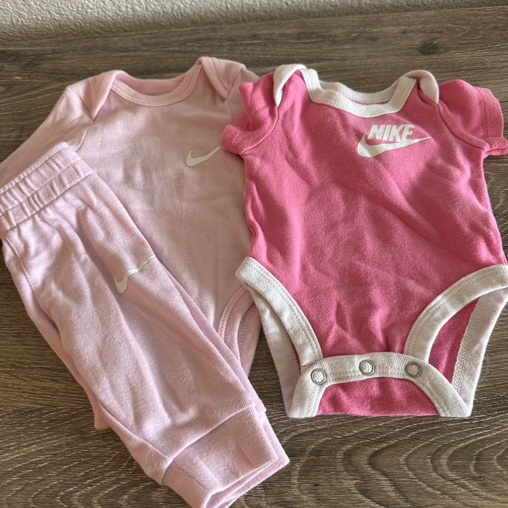 Nike Pink & Light Pink Baby Bodysuit and Pant Set